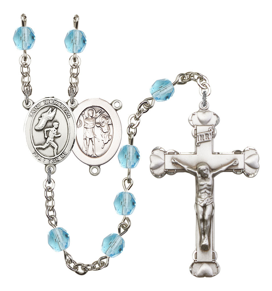 St. Sebastian / Track & Field Custom Birthstone Rosary - Silver
