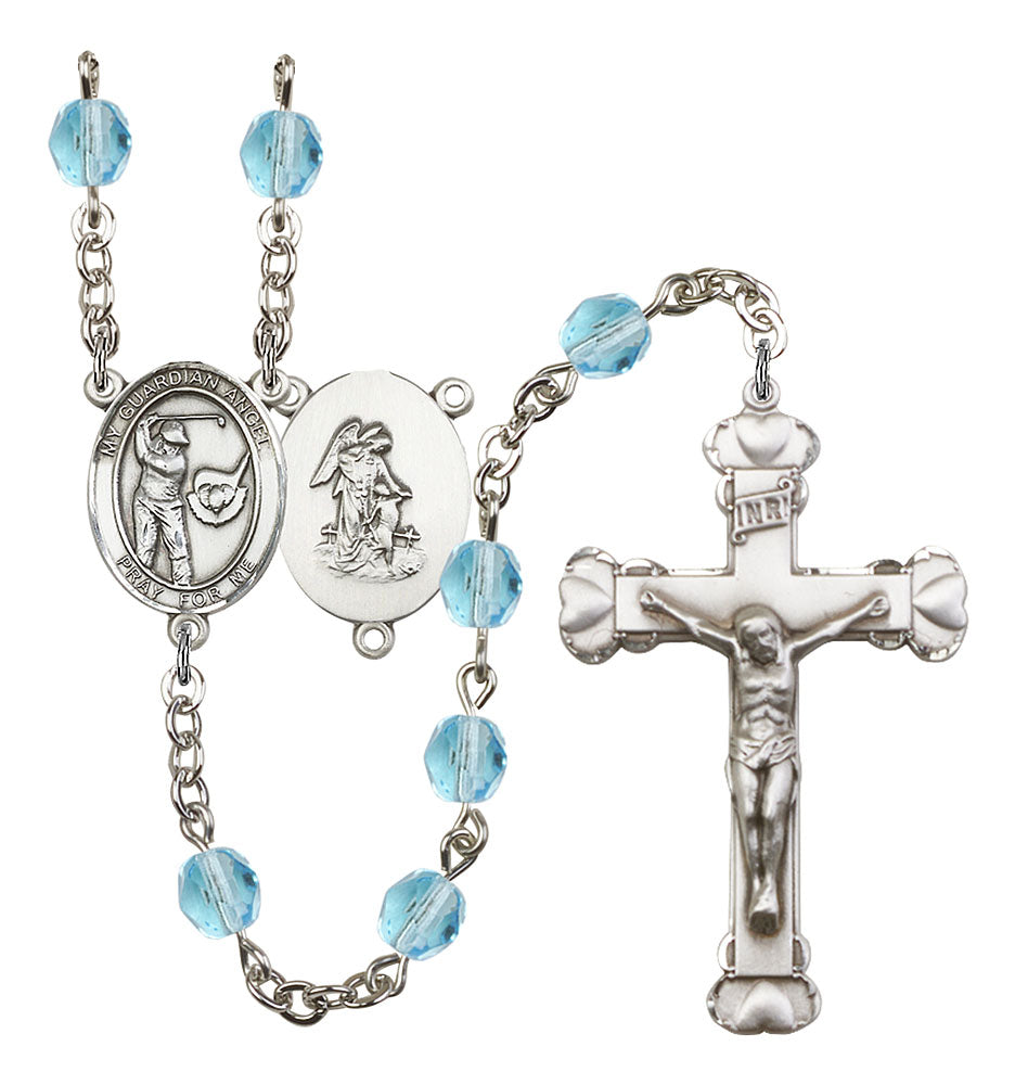 Guardian Angel / Golf Custom Birthstone Rosary - Silver