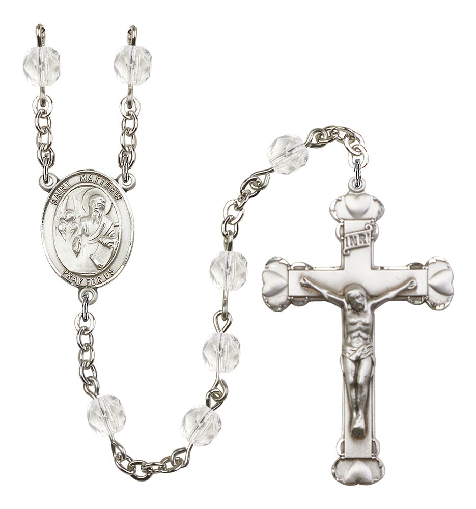 St. Matthew the Apostle Custom Birthstone Rosary - Silver