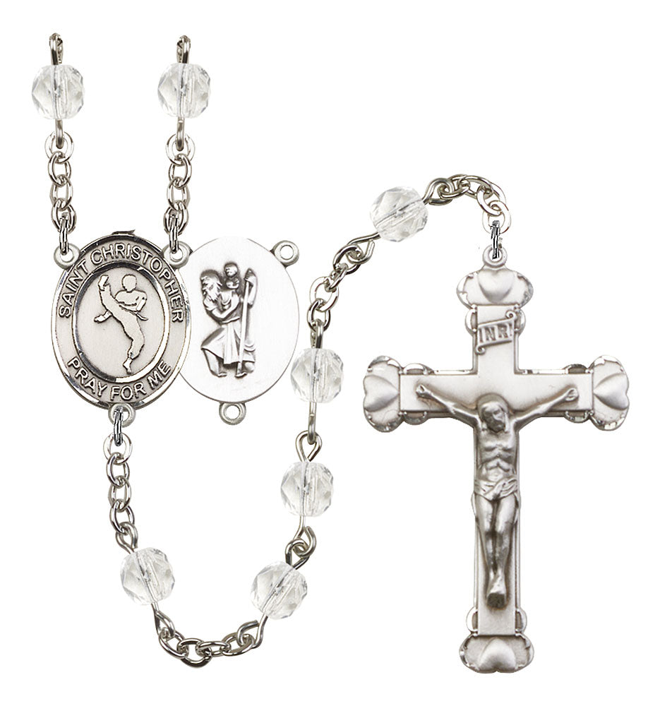 St. Christopher / Martial Arts Custom Birthstone Rosary - Silver