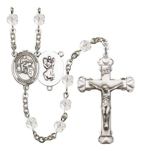 St. Christopher / Motorcycle Custom Birthstone Rosary - Silver