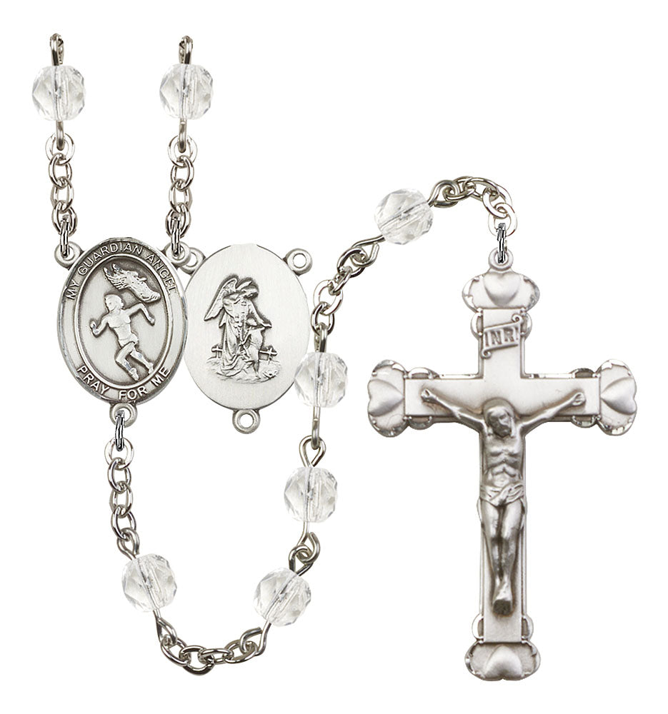 Guardian Angel / Track & Field Custom Birthstone Rosary - Silver
