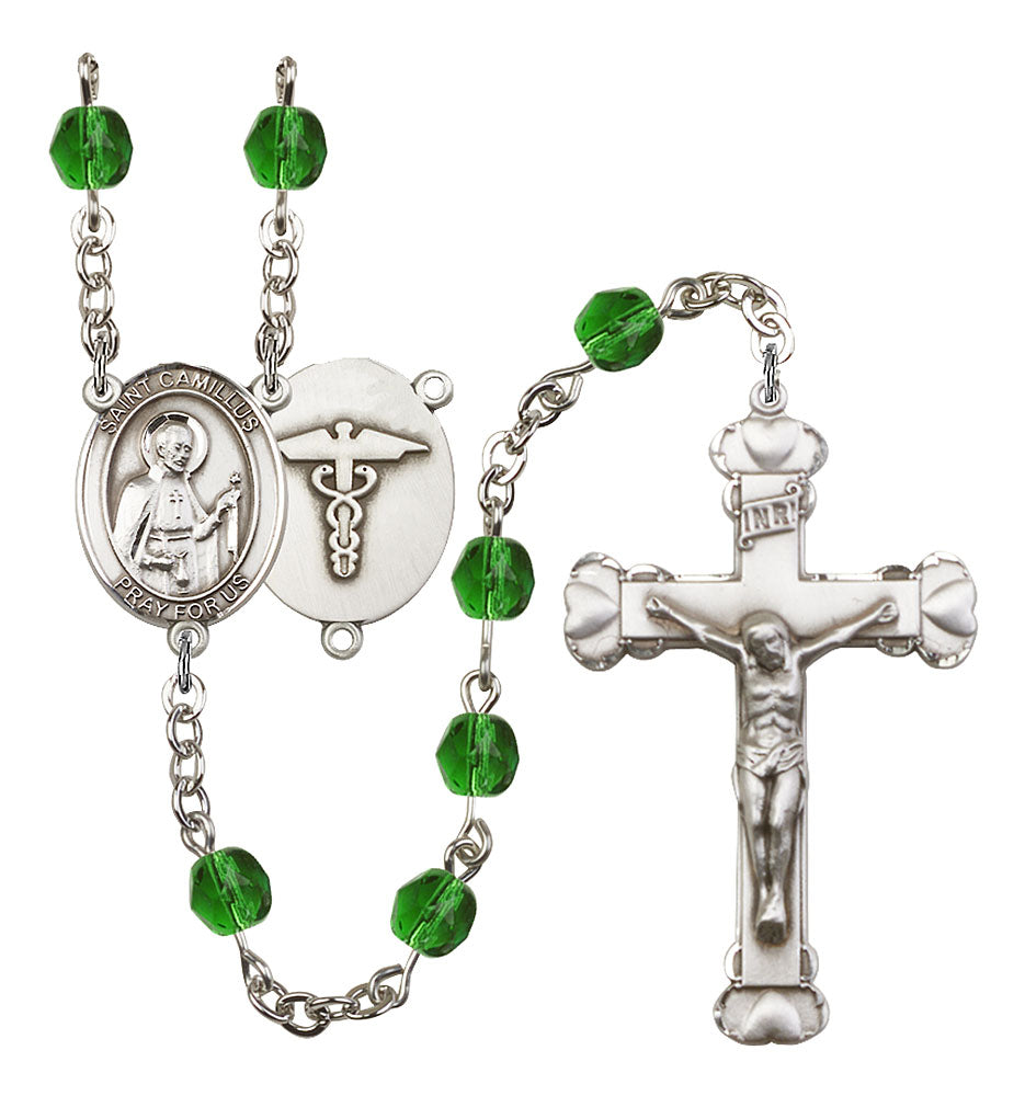 St. Camillus of Lellis / Nurse Custom Birthstone Rosary - Silver