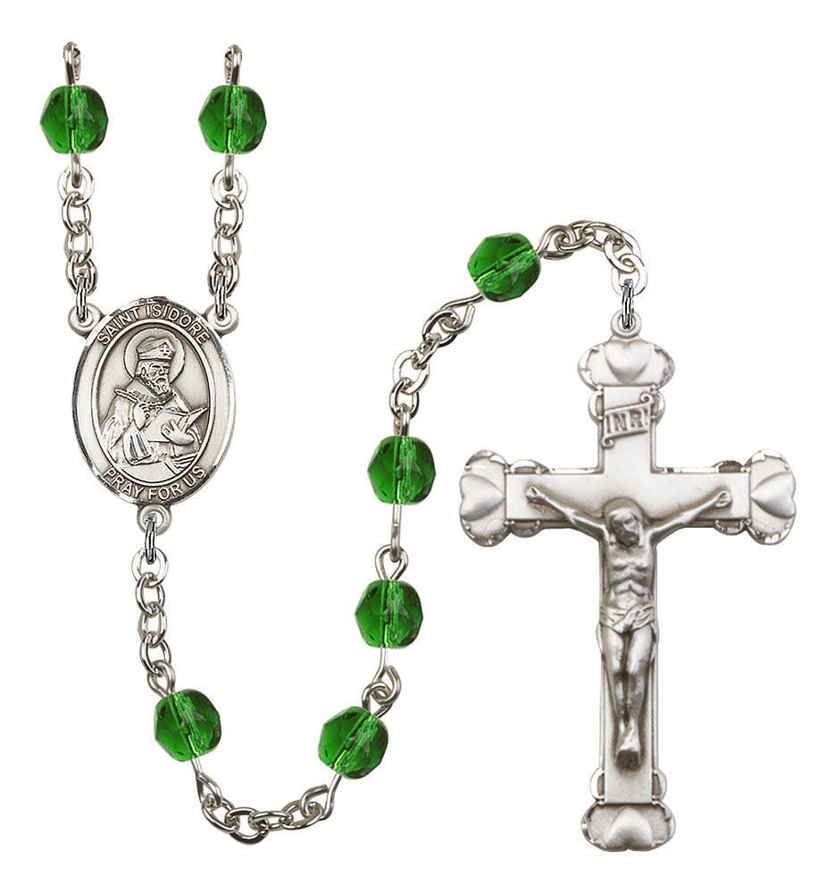 St. Isidore of Seville Custom Birthstone Rosary - Silver