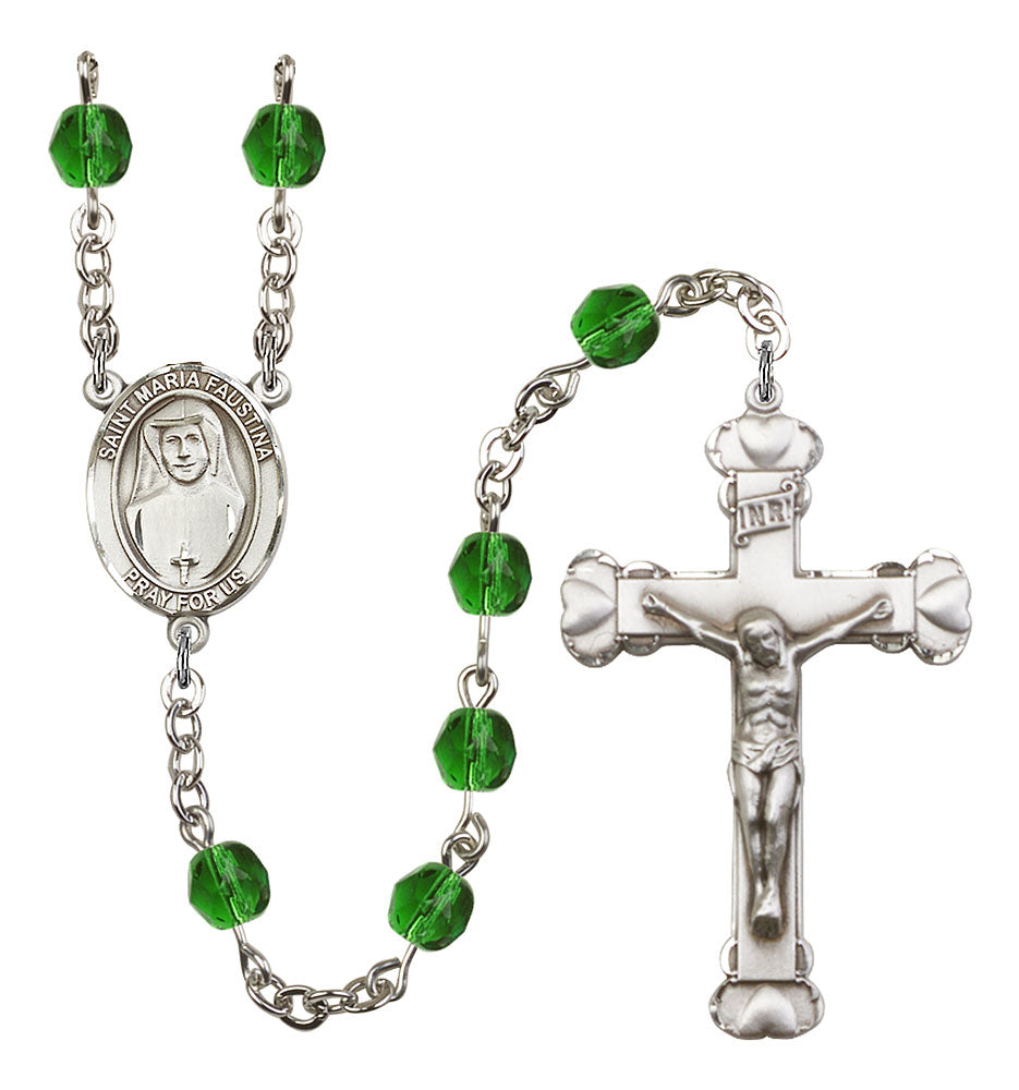 St. Maria Faustina Custom Birthstone Rosary - Silver