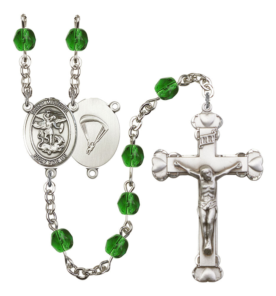 St. Michael the Archangel / Paratrooper Custom Birthstone Rosary - Silver