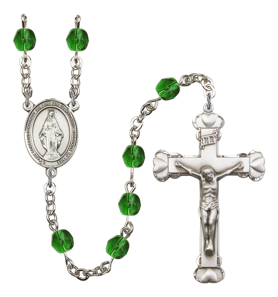 Miraculous Medal Custom Birthstone Rosary - Silver