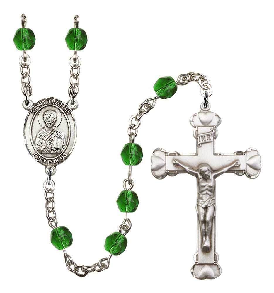 St. Timothy Custom Birthstone Rosary - Silver