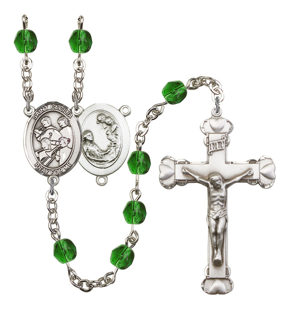 St. Cecilia / Marching Band Custom Birthstone Rosary - Silver