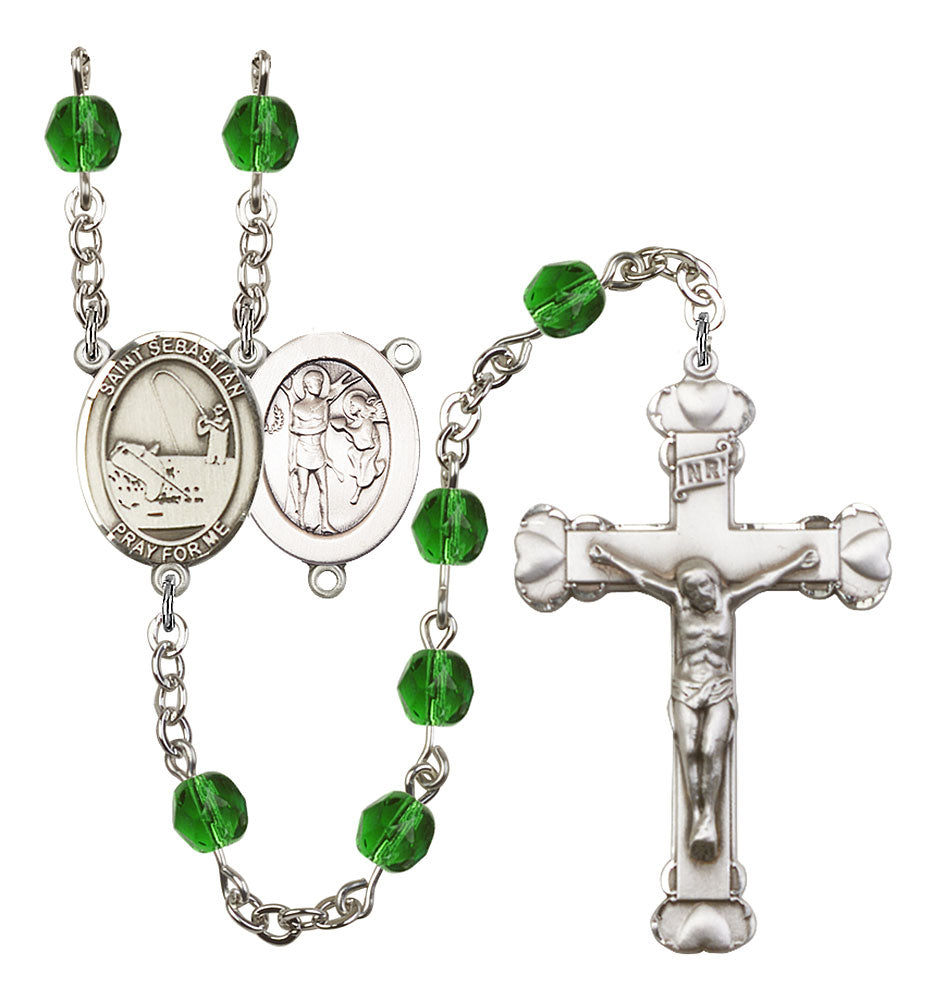St. Sebastian / Fishing Custom Birthstone Rosary - Silver