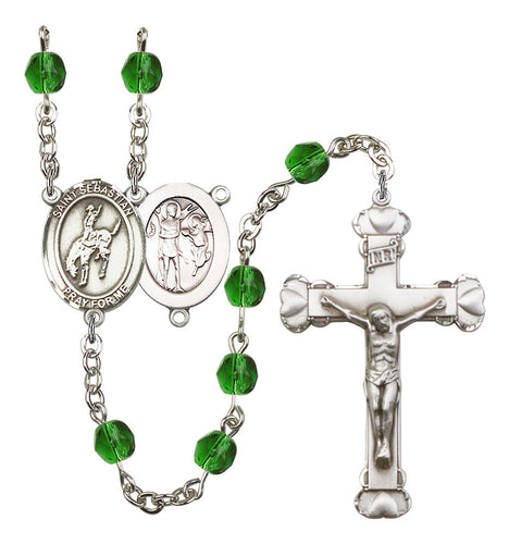 St. Sebastian / Rodeo Custom Birthstone Rosary - Silver