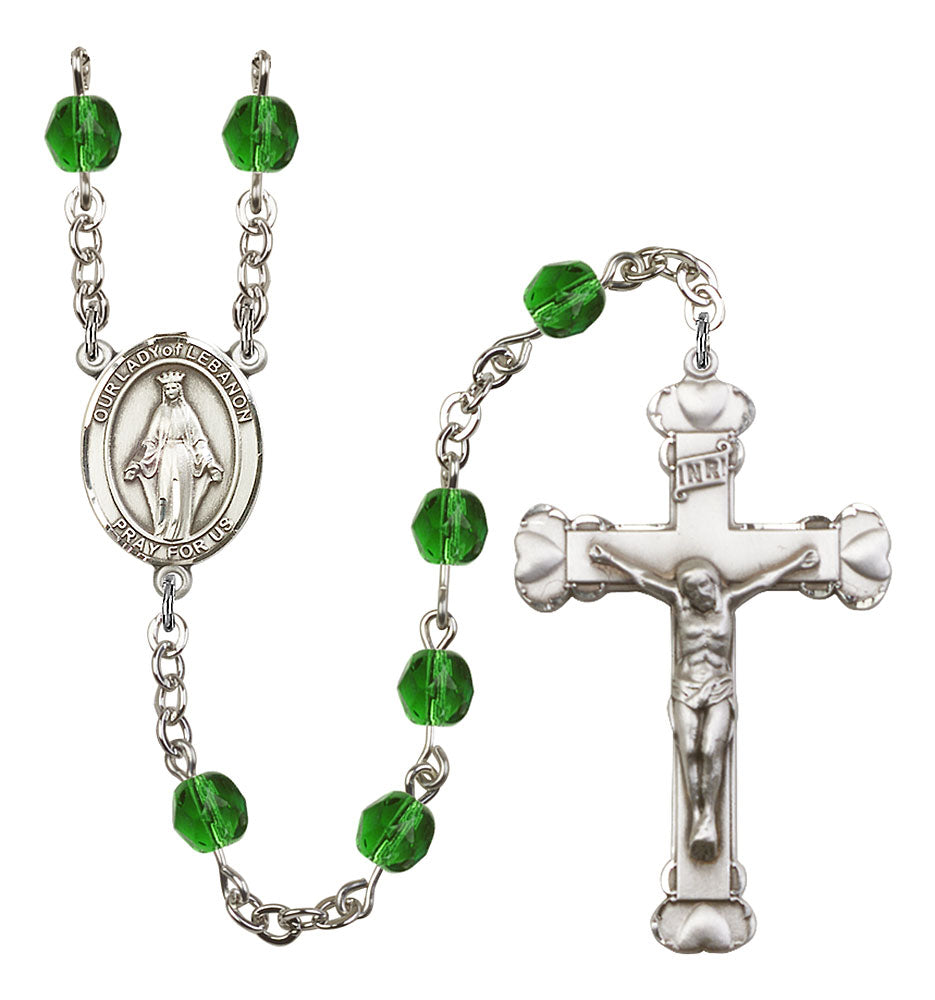 Our Lady of Lebanon Custom Birthstone Rosary - Silver