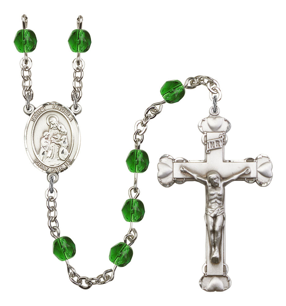 St. Angela Merici Custom Birthstone Rosary - Silver