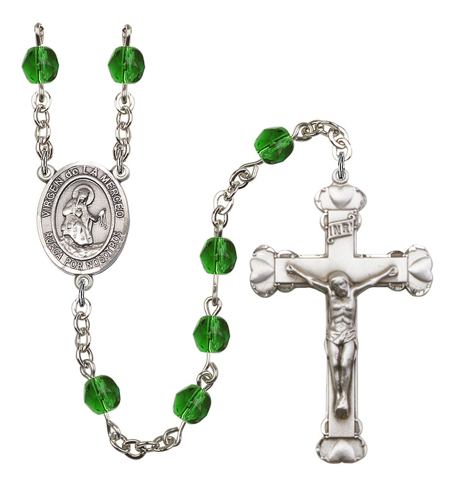 Virgen de la Merced Custom Birthstone Rosary - Silver