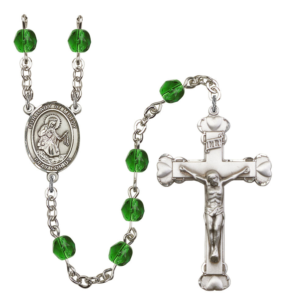 Our Lady of Mercy Custom Birthstone Rosary - Silver