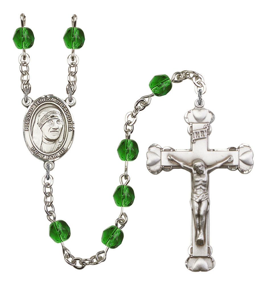 St. Teresa of Calcutta Custom Birthstone Rosary - Silver