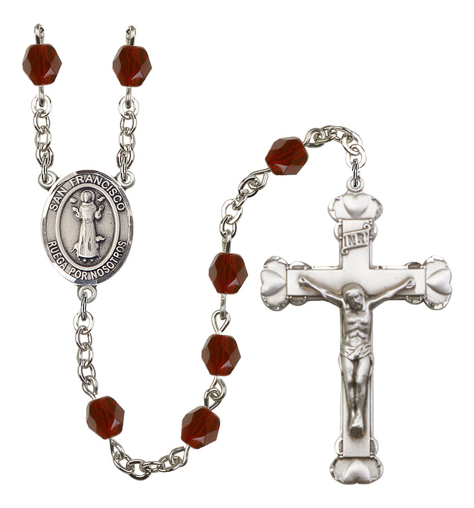 San Francis Custom Birthstone Rosary - Silver