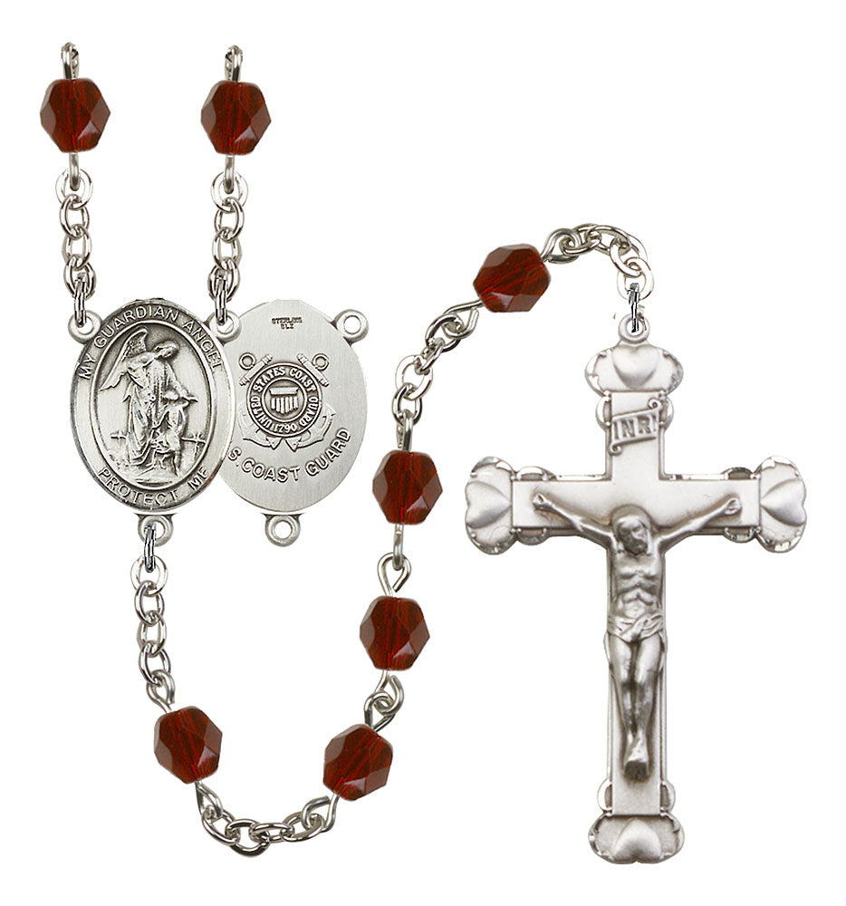 Guardian Angel / Coast Guard Custom Birthstone Rosary - Silver