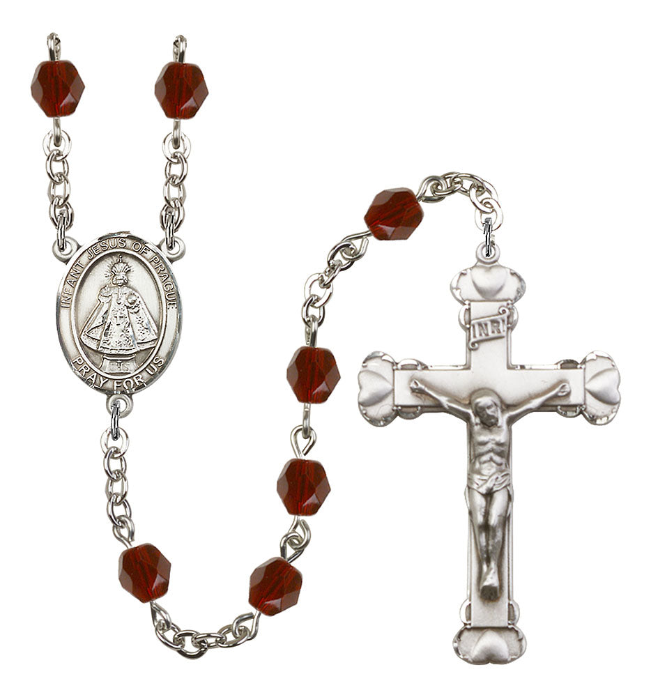 Infant of Prague Custom Birthstone Rosary - Silver