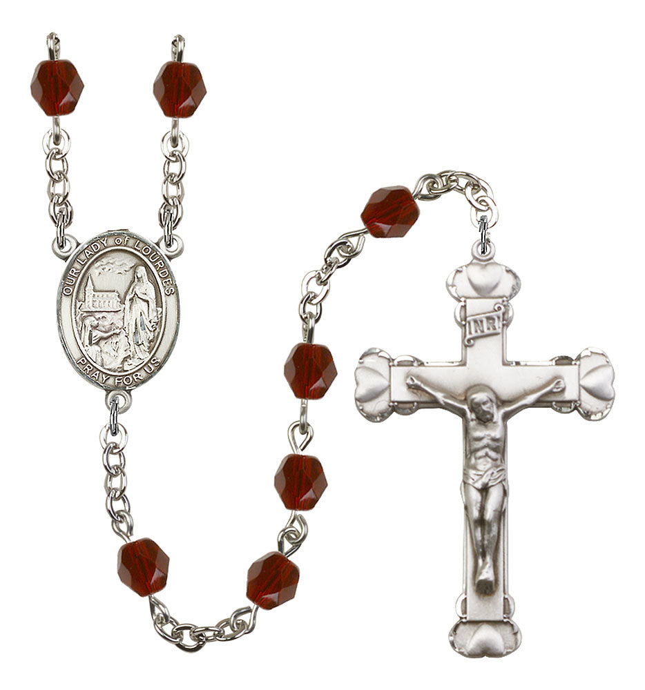 Our Lady of Lourdes Custom Birthstone Rosary - Silver