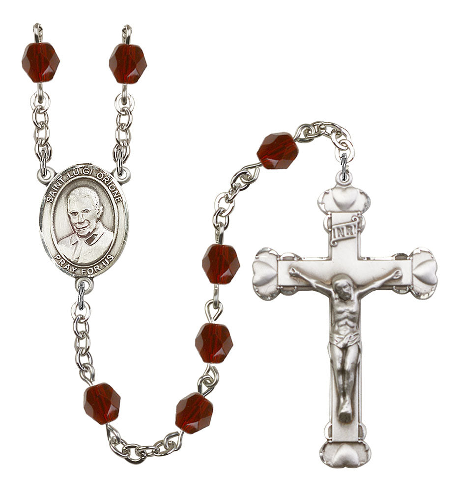 St. Luigi Orione Custom Birthstone Rosary - Silver
