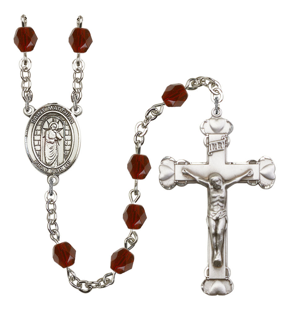 St. Matthias the Apostle Custom Birthstone Rosary - Silver