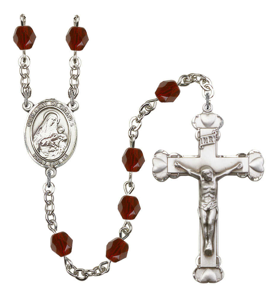 Our Lady of Grapes Custom Birthstone Rosary - Silver