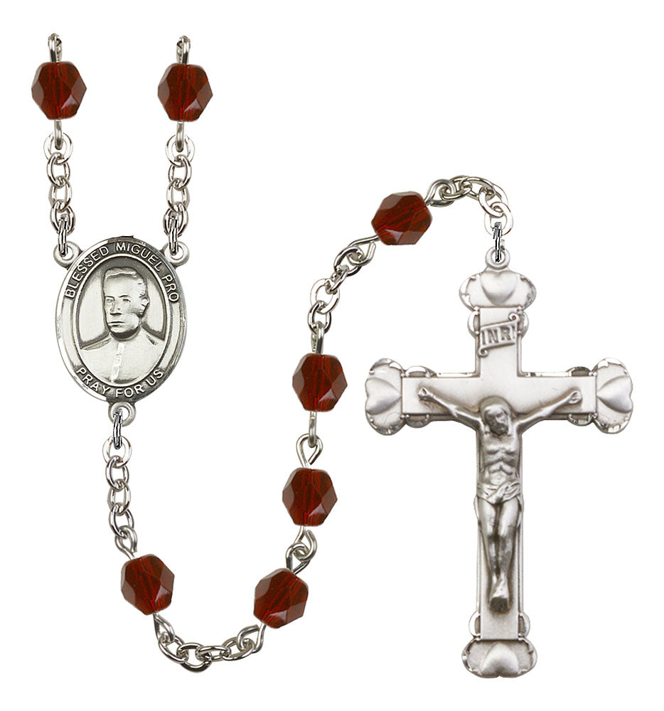 Blessed Miguel Pro Custom Birthstone Rosary - Silver