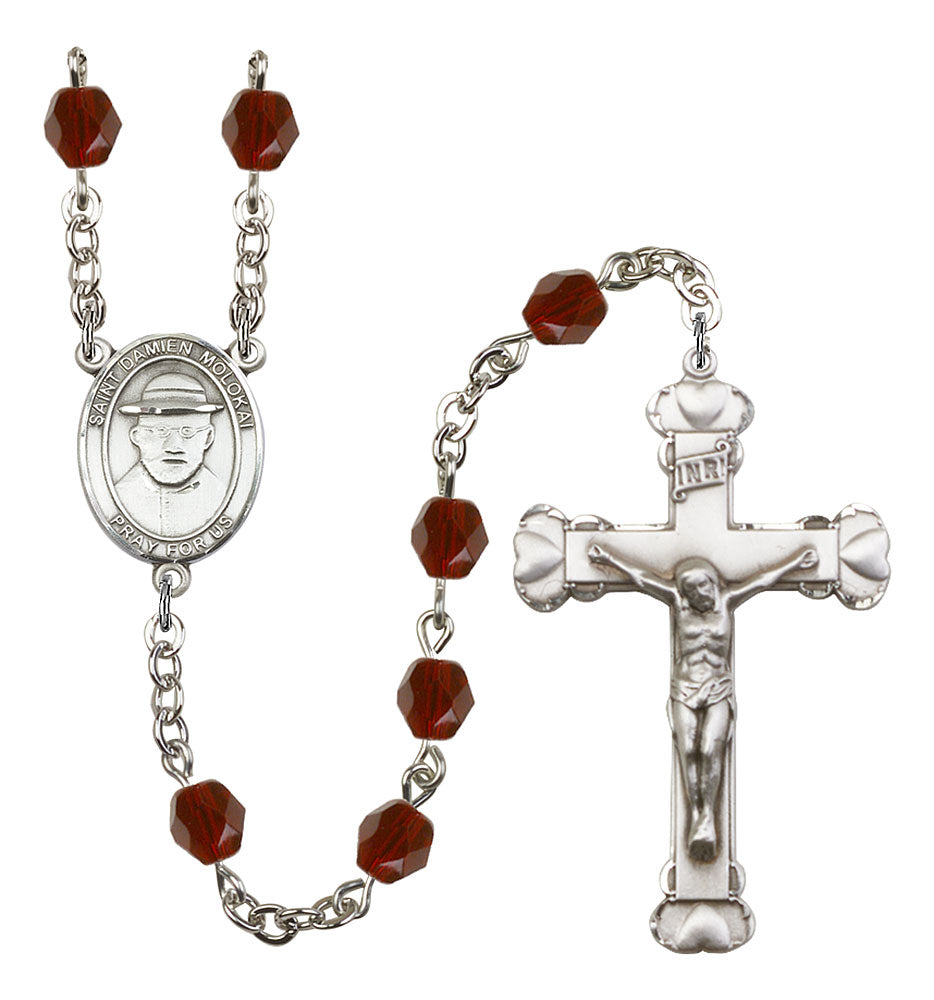 St. Damien of Molokai Custom Birthstone Rosary - Silver
