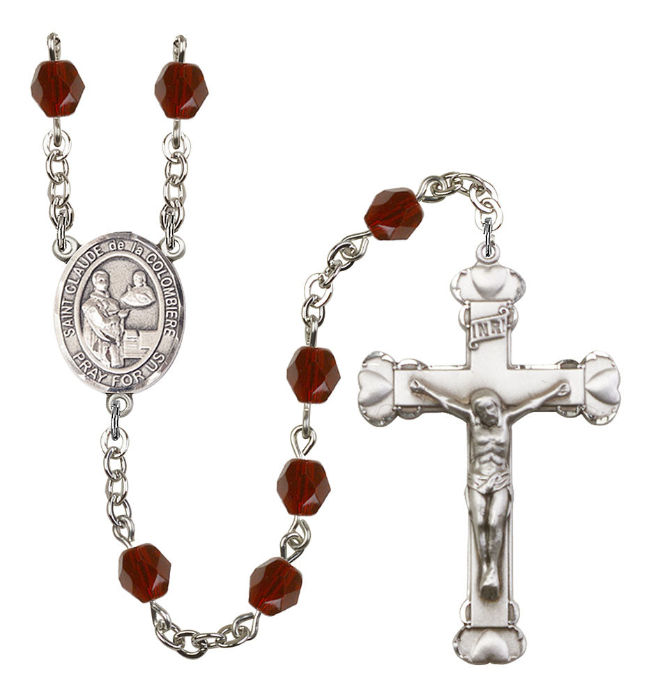 St. Claude de laa Colombiere Custom Birthstone Rosary - Silver