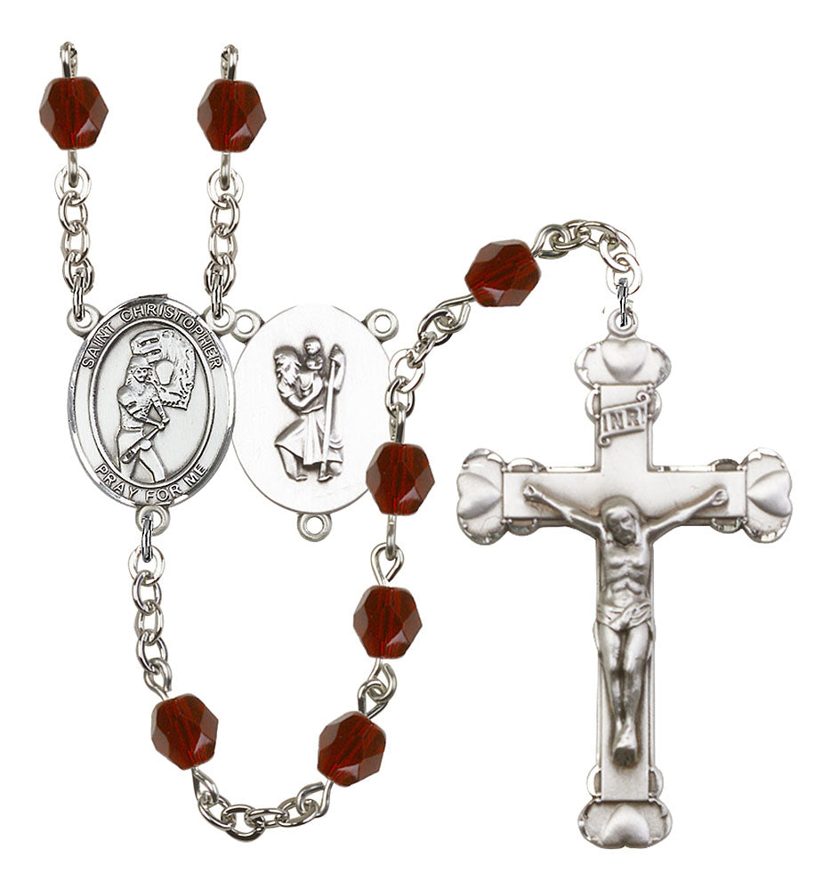 St. Christopher / Softball Custom Birthstone Rosary - Silver