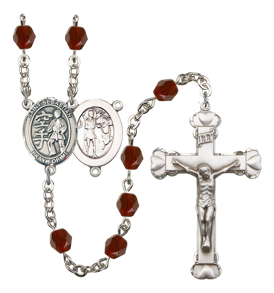St. Sebastian / Karate Custom Birthstone Rosary - Silver