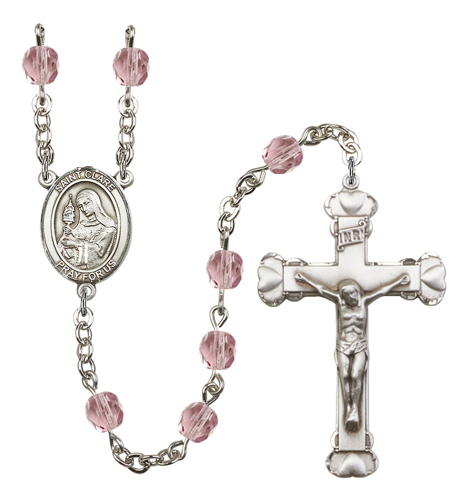 St. Clare of Assisi Custom Birthstone Rosary - Silver