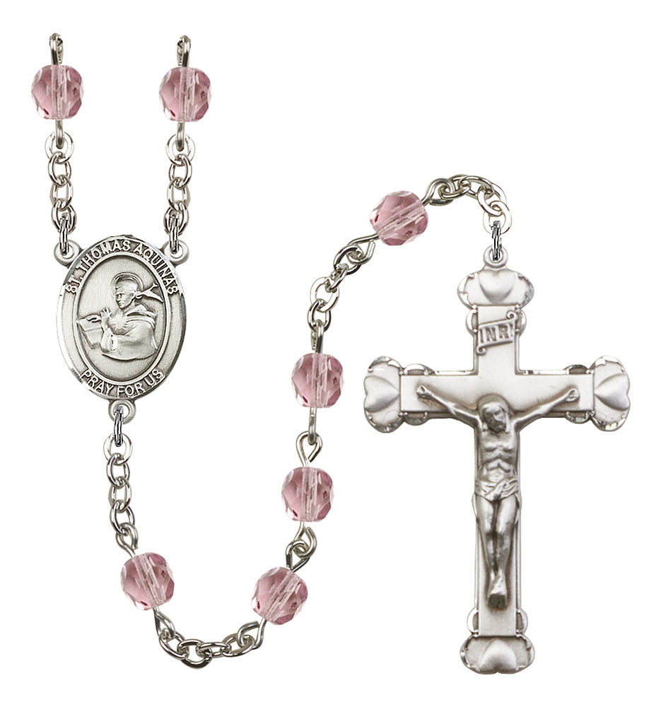 St. Thomas Aquinas Custom Birthstone Rosary - Silver