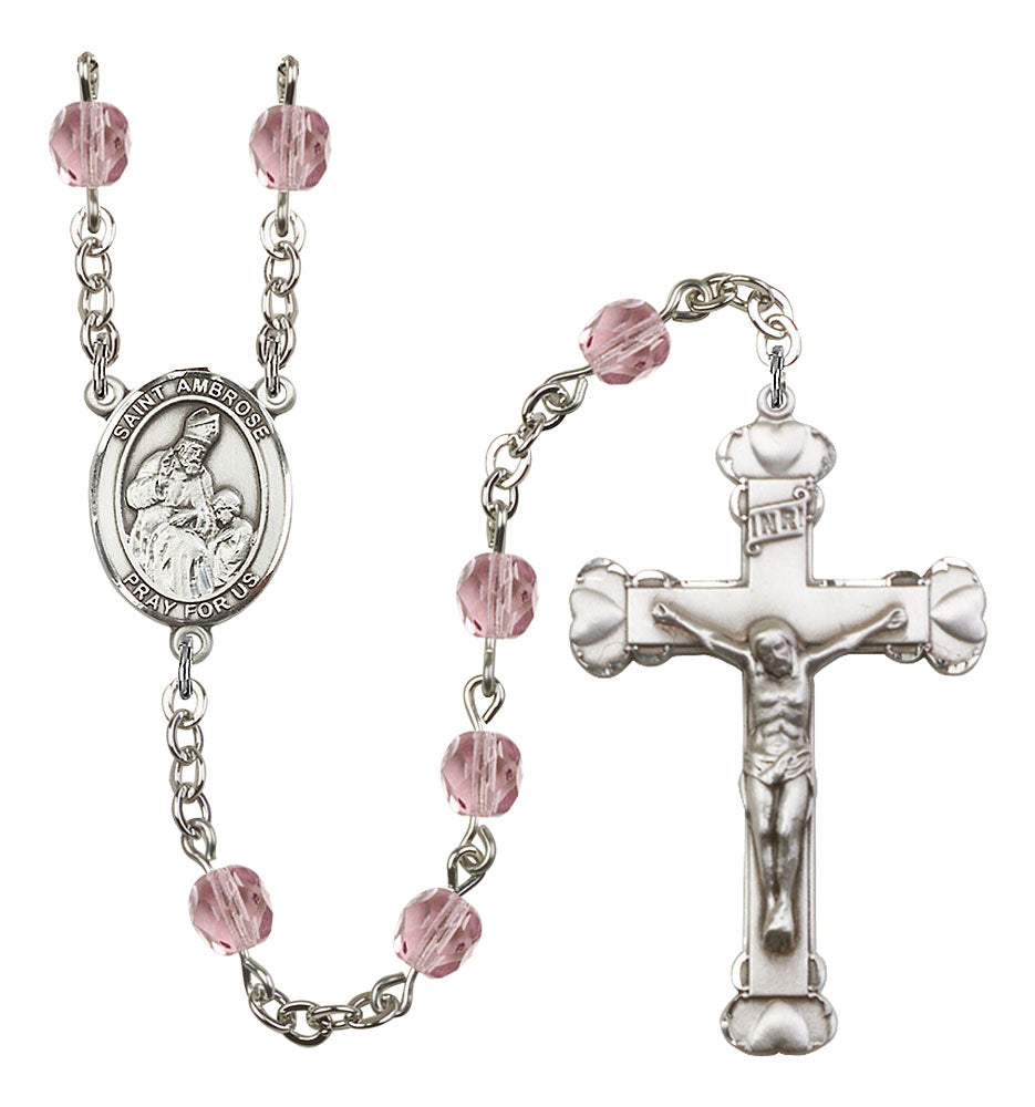 St. Ambrose Custom Birthstone Rosary - Silver