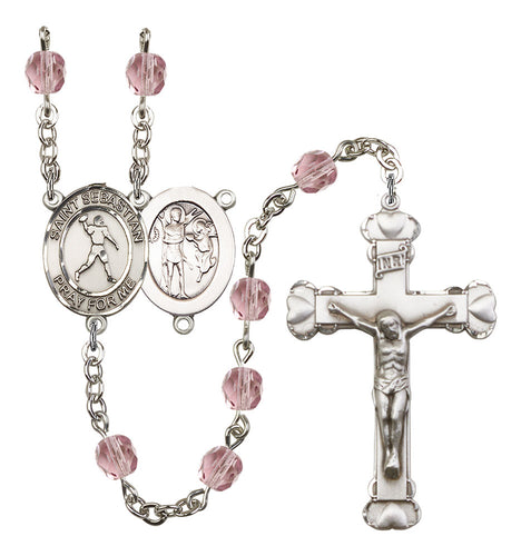 St. Sebastian / Football Custom Birthstone Rosary - Silver