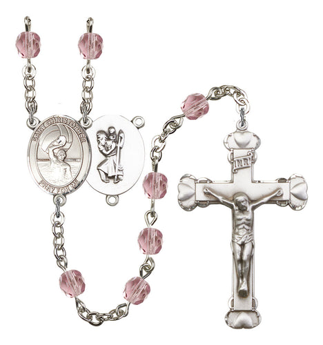 St. Christopher / Men's Water Polo Custom Birthstone Rosary - Silver