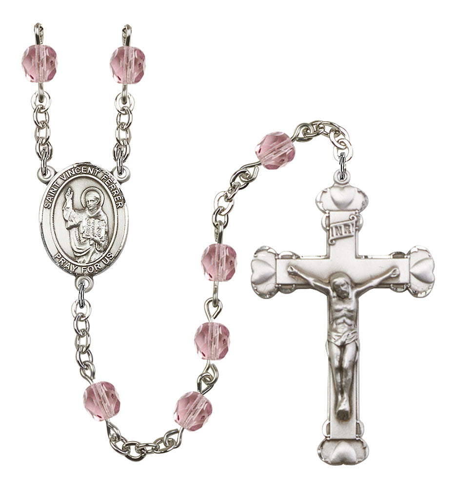 St. Vincent Ferrer Custom Birthstone Rosary - Silver