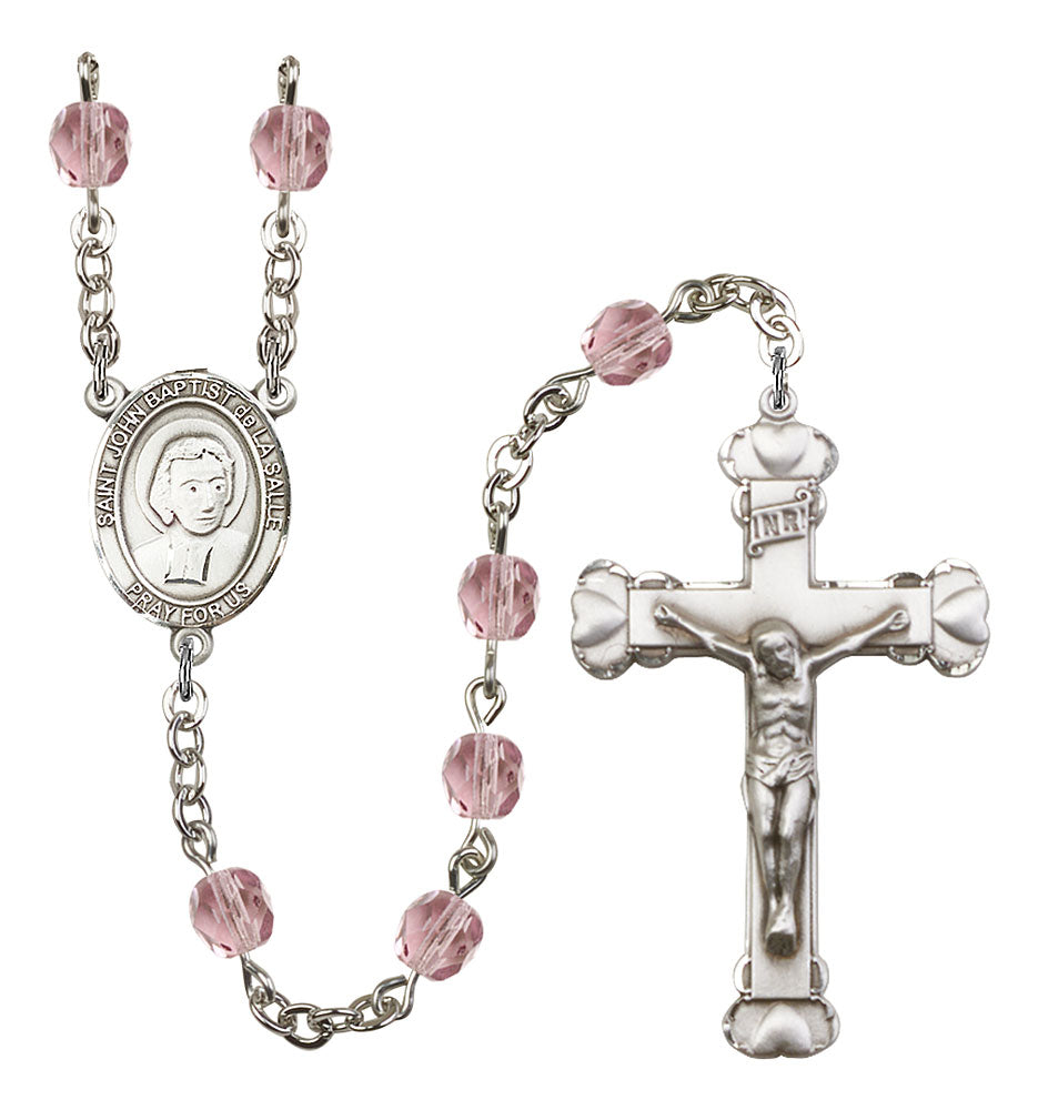 St. John Baptiste de la Salle Custom Birthstone Rosary - Silver