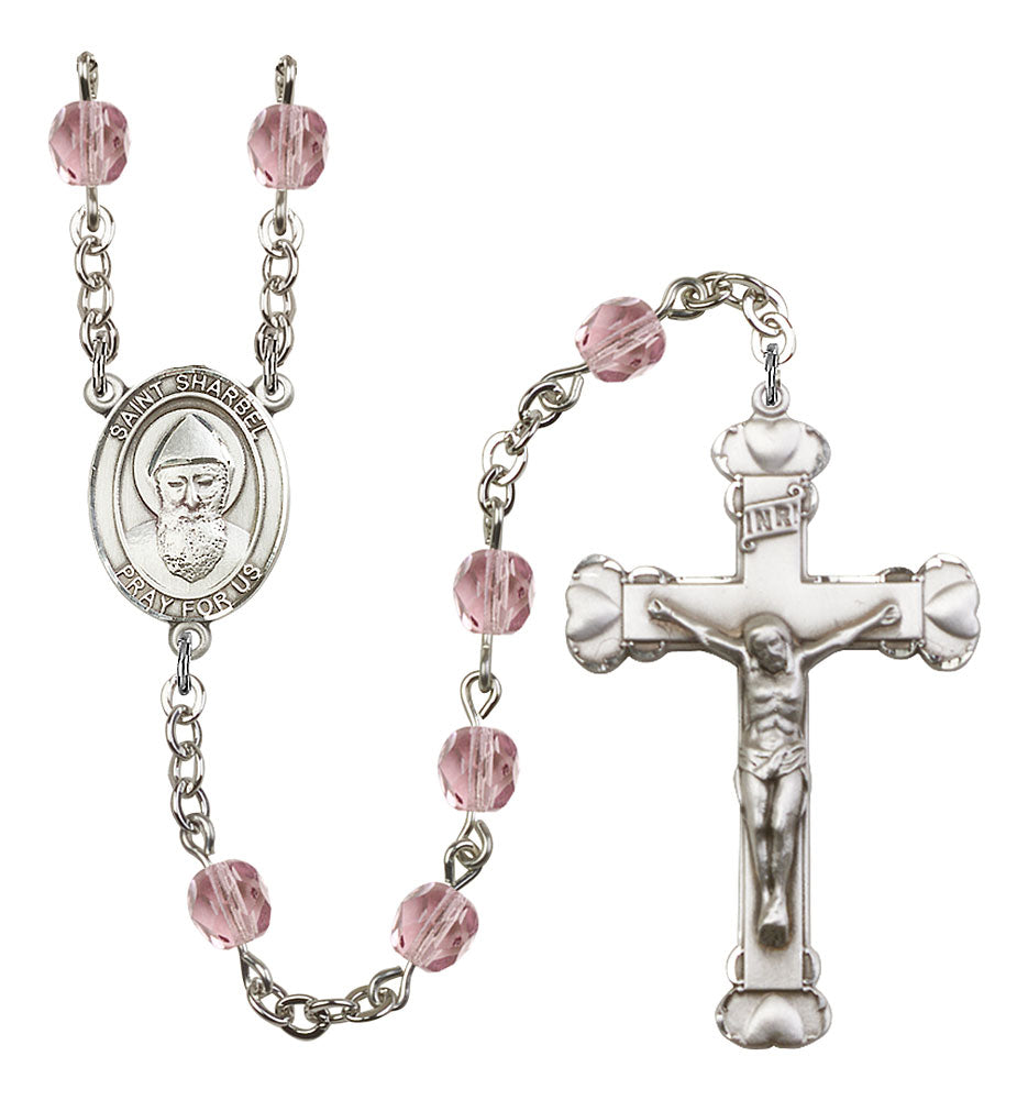 St. Sharbel Custom Birthstone Rosary - Silver