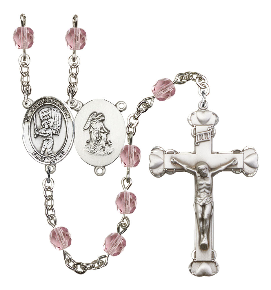 Guardian Angel / Baseball Custom Birthstone Rosary - Silver