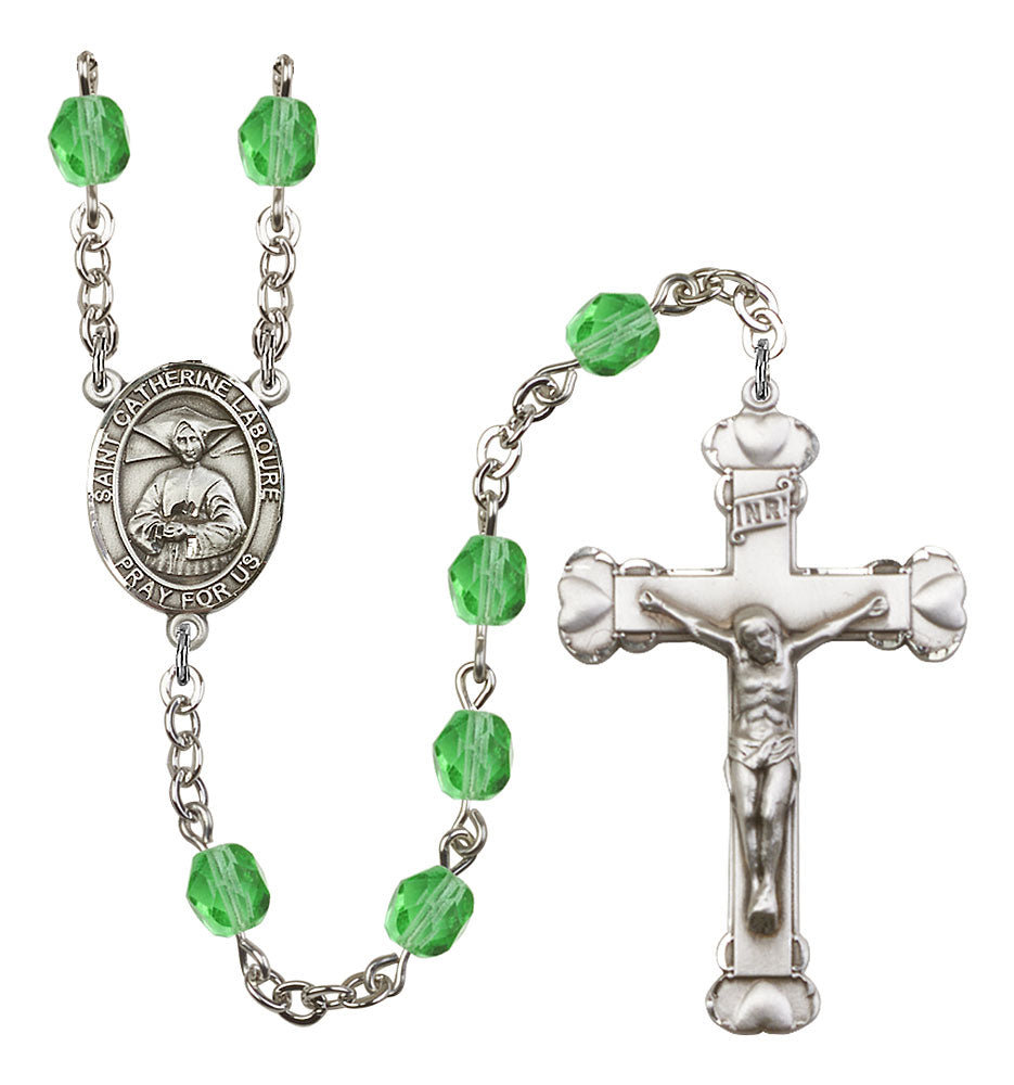 St. Catherine Laboure Custom Birthstone Rosary - Silver