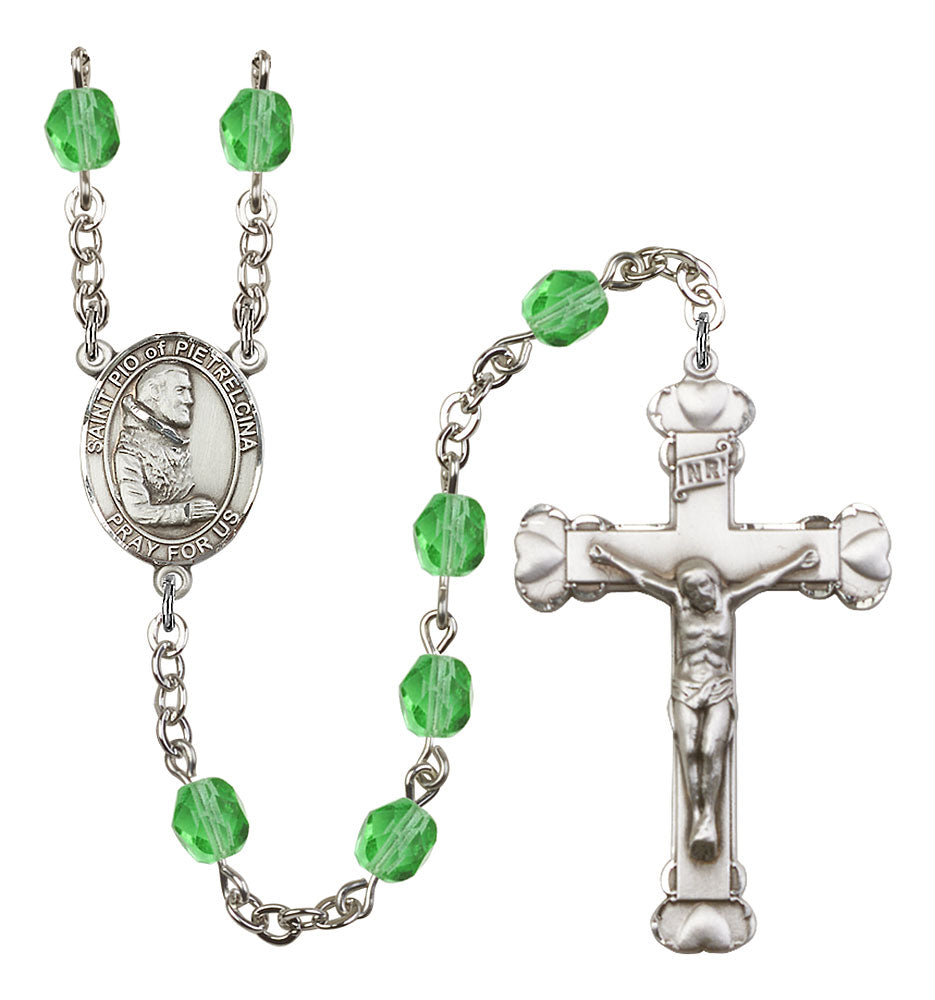 St. Pio of Pietrelcina Custom Birthstone Rosary - Silver