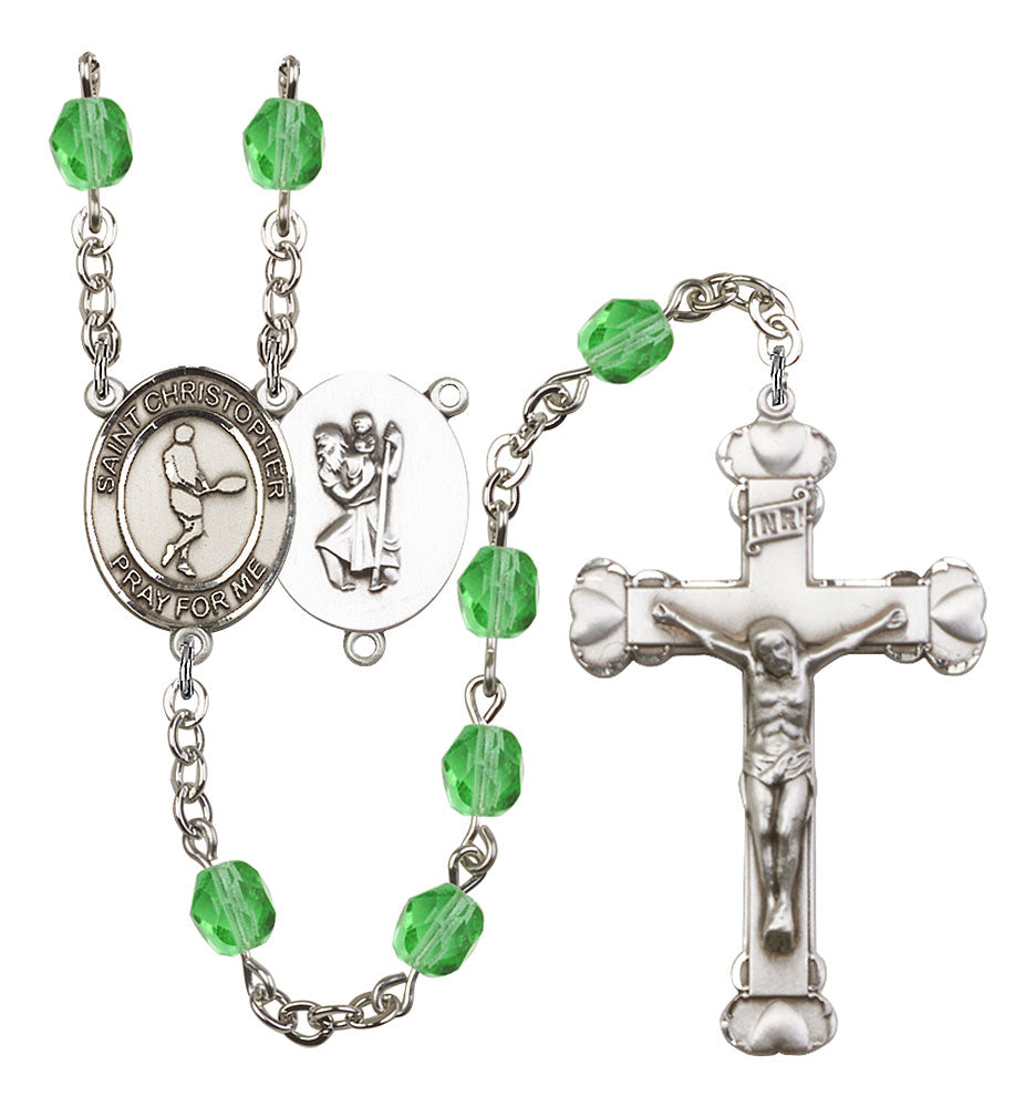 St. Christopher / Tennis Custom Birthstone Rosary - Silver