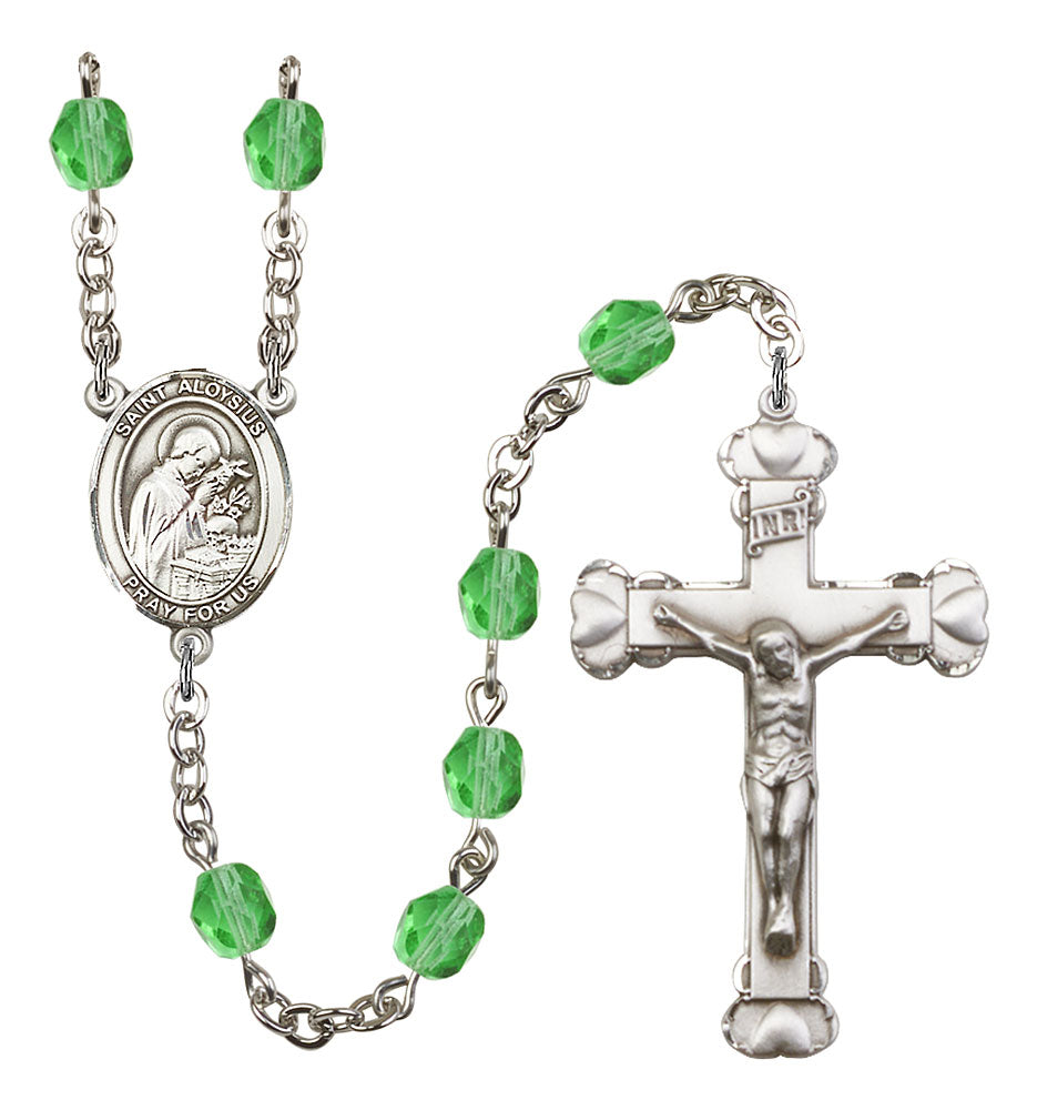 St. Aloysius Gonzaga Custom Birthstone Rosary - Silver