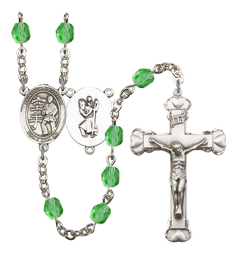 St. Christopher / Karate Custom Birthstone Rosary - Silver