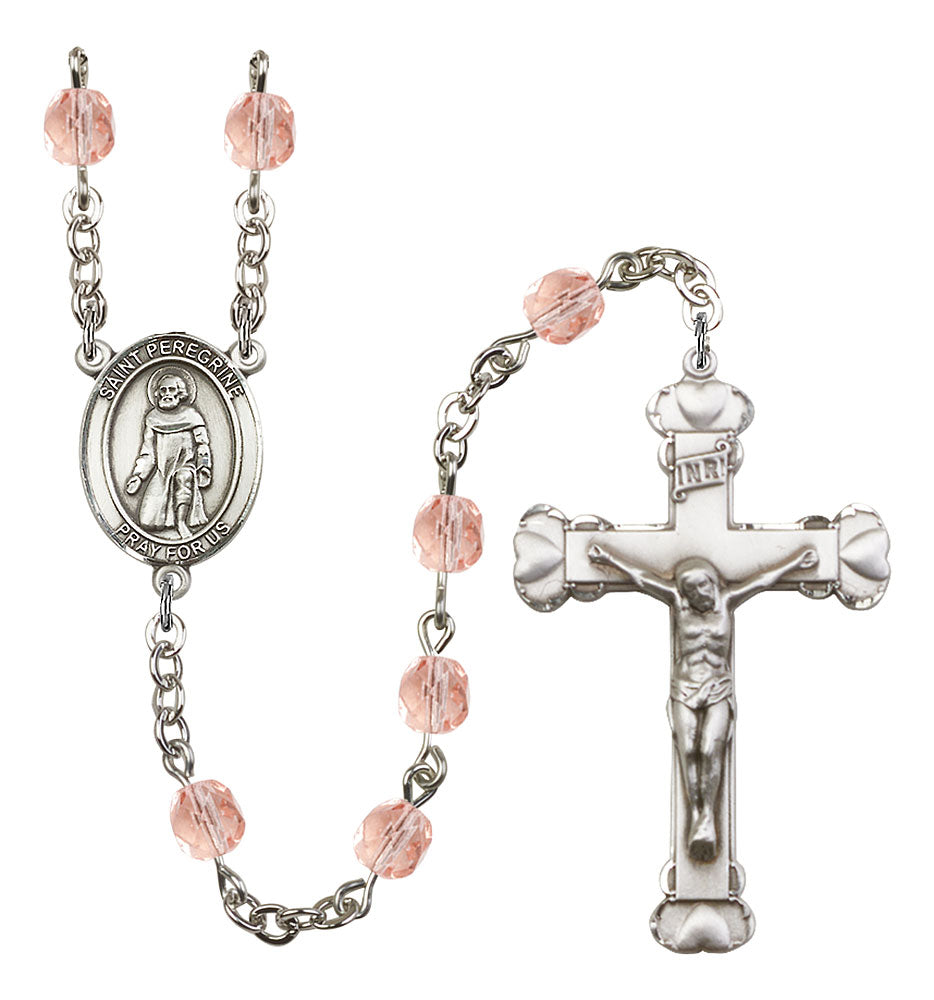 St. Peregrine Laziosi Custom Birthstone Rosary - Silver