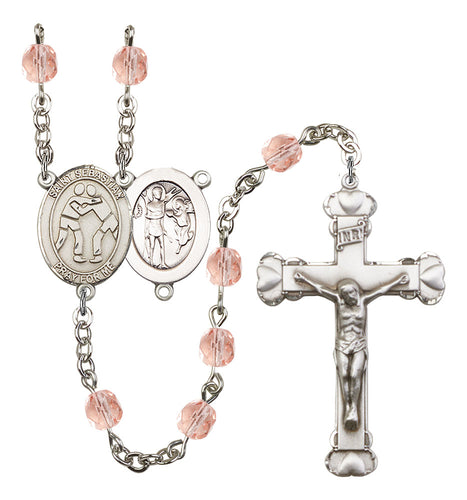 St. Sebastian / Wrestling Custom Birthstone Rosary - Silver