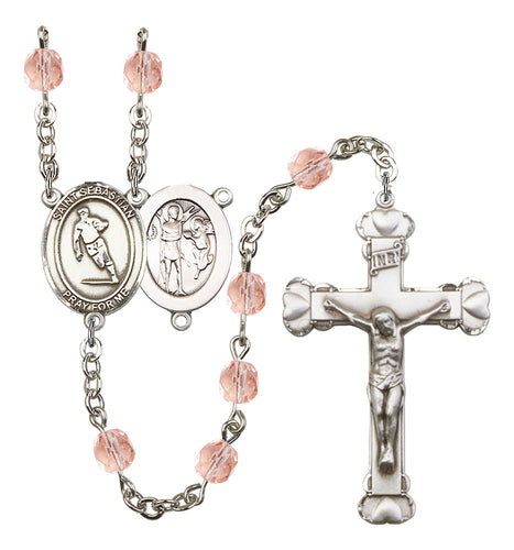 St. Sebastian / Rugby Custom Birthstone Rosary - Silver