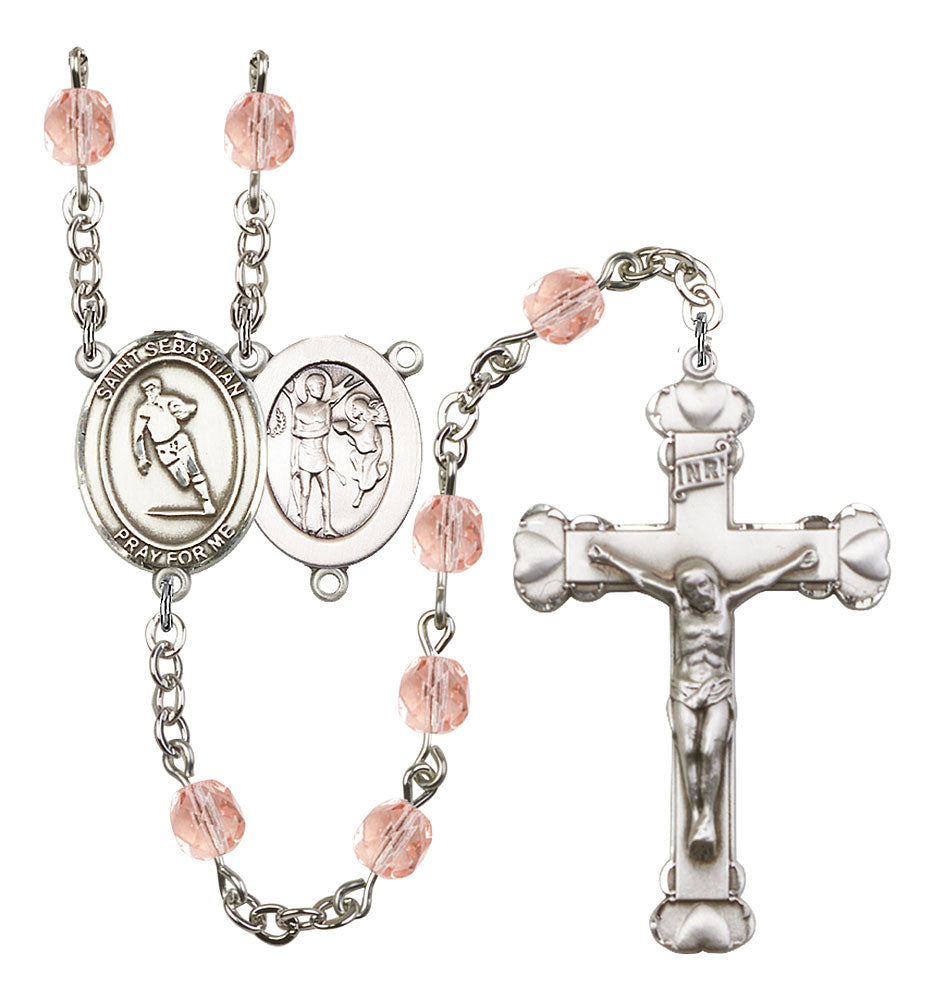 St. Sebastian / Rugby Custom Birthstone Rosary - Silver